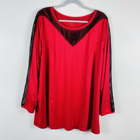 Catherines Plus Size 1X 18 20 Long Sleeve Top Red Black Casual Athletic Workout - Picture 1 of 5